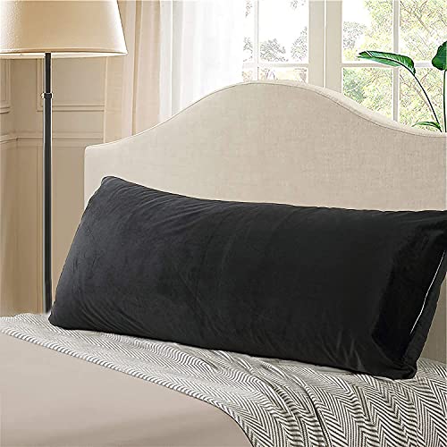 Cottonfry Ultra Soft Velvet Body Pillow Cover/Case Pillowcase with Hidden Zipper, Zippered Body Pillow Case (Black, 20x54) - Image 1