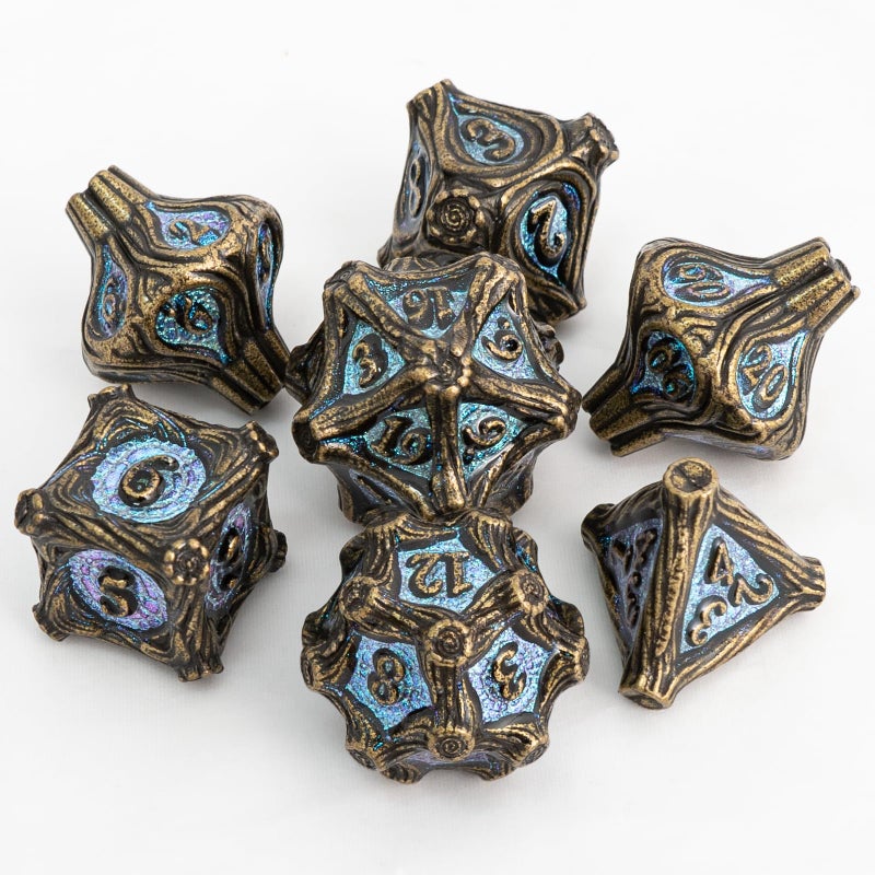 EZUO DND Tree Root Metal Dice Set Nature Vines Dice Set with Box 7pcs Dungeons and Dragons Edged Polyhedral Dice for DD RPG Role Playing Gaming Games Bronze - Image 3