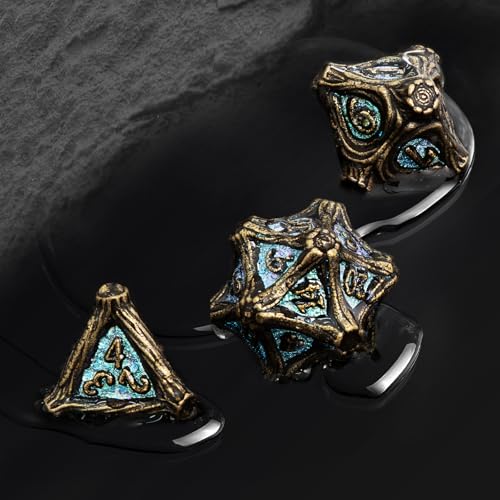 EZUO DND Tree Root Metal Dice Set Nature Vines Dice Set with Box 7pcs Dungeons and Dragons Edged Polyhedral Dice for DD RPG Role Playing Gaming Games Bronze - Image 5