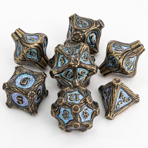 EZUO DND Tree Root Metal Dice Set Nature Vines Dice Set with Box 7pcs Dungeons and Dragons Edged Polyhedral Dice for DD RPG Role Playing Gaming Games Bronze - Image 1