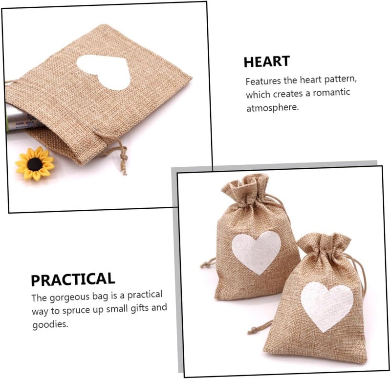 VERDANVERSE 20pcs Heart Pattern Burlap Bags Small Bags Wedding Candy Packaging Pouch Drawstring Closure Creative Candy Wrapping for Party Favor and Holiday Celebration - Image 3