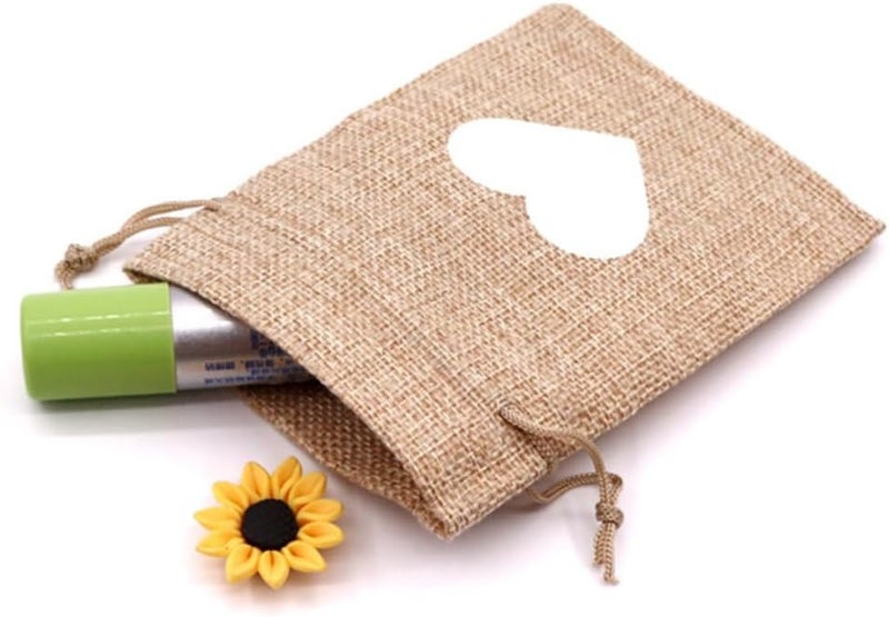 VERDANVERSE 20pcs Heart Pattern Burlap Bags Small Bags Wedding Candy Packaging Pouch Drawstring Closure Creative Candy Wrapping for Party Favor and Holiday Celebration - Image 5