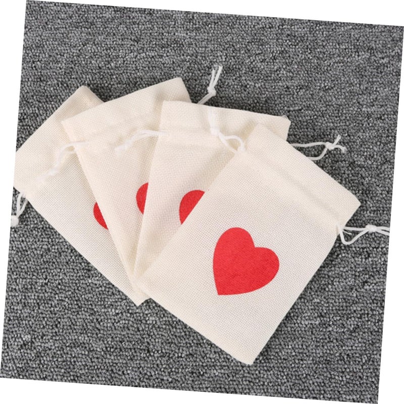 VERDANVERSE 20pcs Heart Pattern Burlap Bags Small Bags Wedding Candy Packaging Pouch Drawstring Closure Creative Candy Wrapping for Party Favor and Holiday Celebration - Image 4