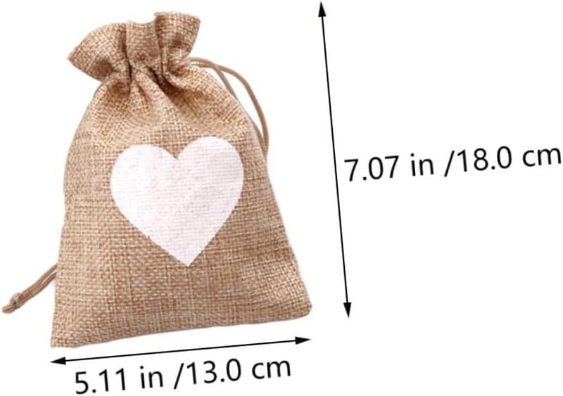 VERDANVERSE 20pcs Heart Pattern Burlap Bags Small Bags Wedding Candy Packaging Pouch Drawstring Closure Creative Candy Wrapping for Party Favor and Holiday Celebration - Image 2