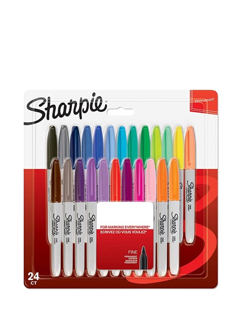 مجموعة أقلام ماركر دائمة من شاربى 24 قطعة متعددة الألوان