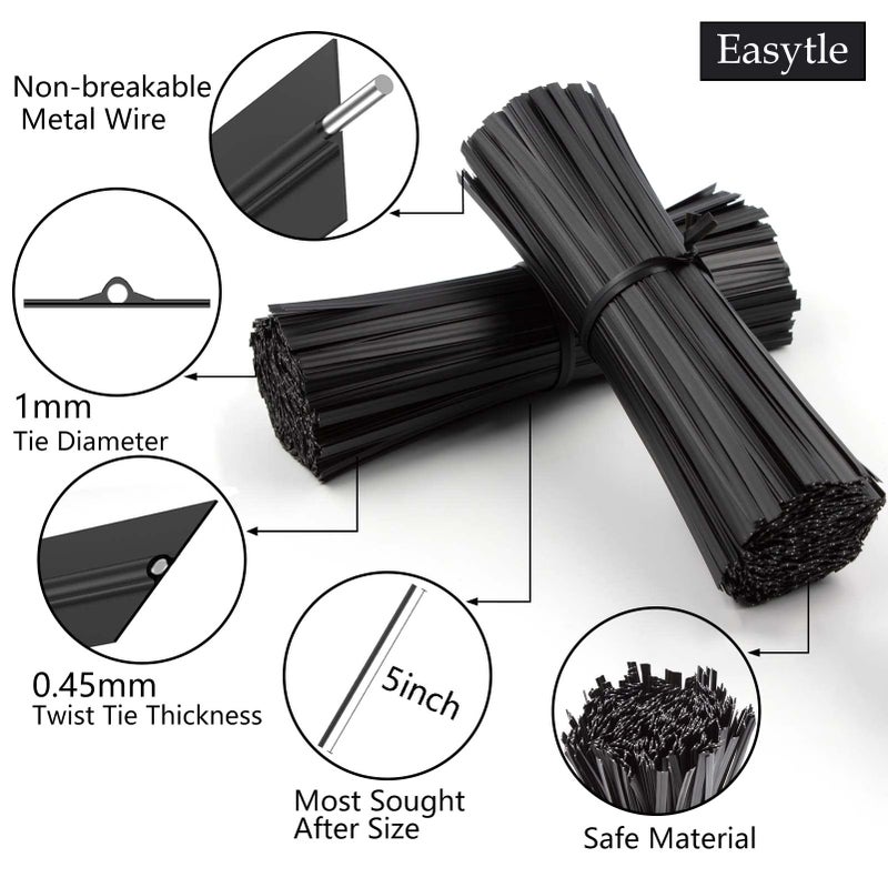 Easytle 400 Pcs Twist Ties For Bags 5"" Cable Ties Bag Twist Ties For Cord Twist Bread Ties Reusable Black Plastic Coated Ties Heavy Duty Bread Ties Twist Wire Ties For Household And Office Use - Image 2