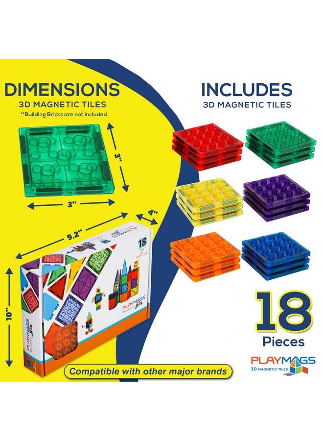 Playmags Magnetic Tiles 18Pcs Magnetic Building Bricks Exclusive Magnetic Blocks Skill Development Ages 3+ (Big Bricks Tiles) - Image 3