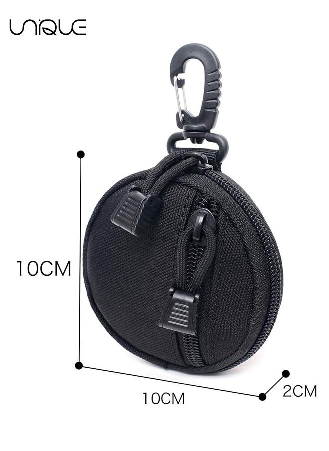 Unique 2Pcs Round Storage Bag, Upgraded EDC Pouches Military Gear, Tactical Bag Case as Coin Purse Keychain, Case Wallet, Wireless Headset Pack - Black  - Image 2