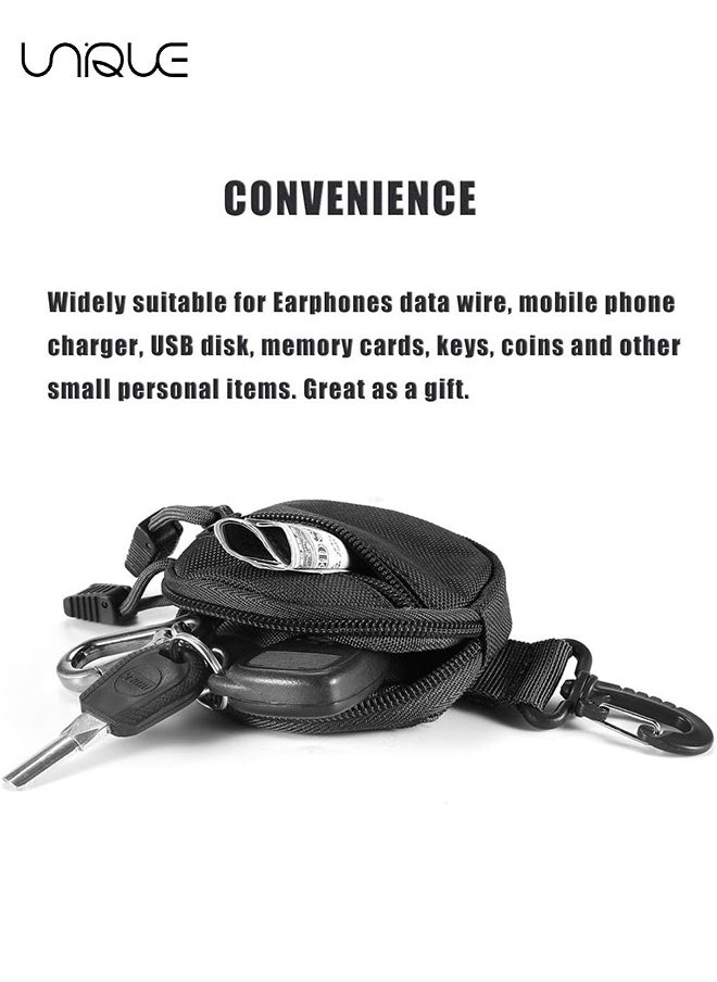 Unique 2Pcs Round Storage Bag, Upgraded EDC Pouches Military Gear, Tactical Bag Case as Coin Purse Keychain, Case Wallet, Wireless Headset Pack - Black  - Image 3