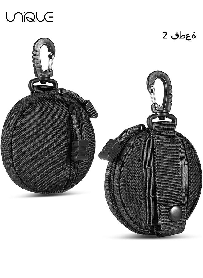 Unique 2Pcs Round Storage Bag, Upgraded EDC Pouches Military Gear, Tactical Bag Case as Coin Purse Keychain, Case Wallet, Wireless Headset Pack - Black  - Image 1