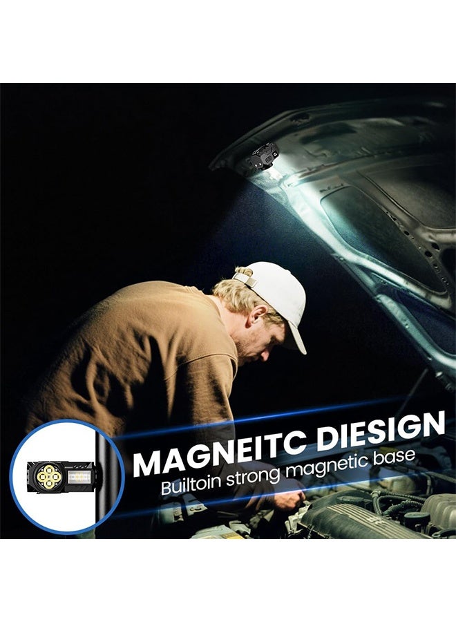 SUNDAREE مصباح رأس قابل لإعادة الشحن بمنفذ USB-C للبالغين والأطفال - مشبك مغناطيسي، مستشعر حركة، 4 مصابيح LED/COB فائقة السطوع بإضاءة بيضاء/حمراء، مقاوم للماء IPX4 للتخييم والجري وصيد الأسماك ومعدات الهواء الطلق (أخضر). - Image 4