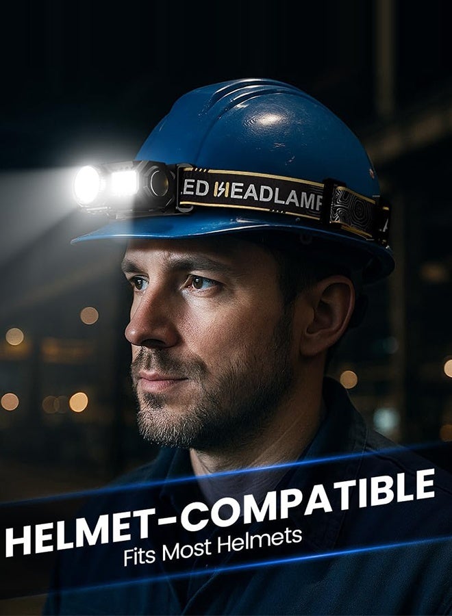 SUNDAREE مصباح رأس قابل لإعادة الشحن بمنفذ USB-C للبالغين والأطفال - مشبك مغناطيسي، مستشعر حركة، 4 مصابيح LED/COB فائقة السطوع بإضاءة بيضاء/حمراء، مقاوم للماء IPX4 للتخييم والجري وصيد الأسماك ومعدات الهواء الطلق (أخضر). - Image 3