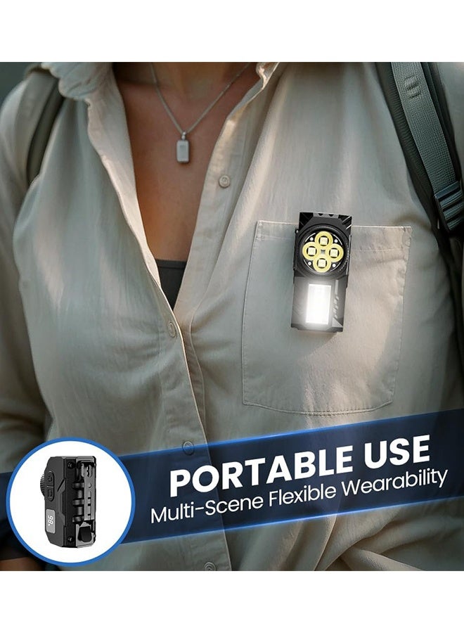 SUNDAREE مصباح رأس قابل لإعادة الشحن بمنفذ USB-C للبالغين والأطفال - مشبك مغناطيسي، مستشعر حركة، 4 مصابيح LED/COB فائقة السطوع بإضاءة بيضاء/حمراء، مقاوم للماء IPX4 للتخييم والجري وصيد الأسماك ومعدات الهواء الطلق (أخضر). - Image 5