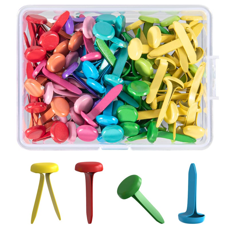 100 PCS Mini Brads 8 x 20mm Brass Fasteners in a Box Small Metal Brad for Paper Crafts  Scrapbooking DIY Handmade CardsMulticolor