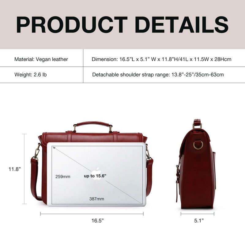 ECOSUSI ECOSUSI Womens Briefcase Leather Messenger Laptop Work Bags for Women Fit 15.6" Laptop  - Image 5
