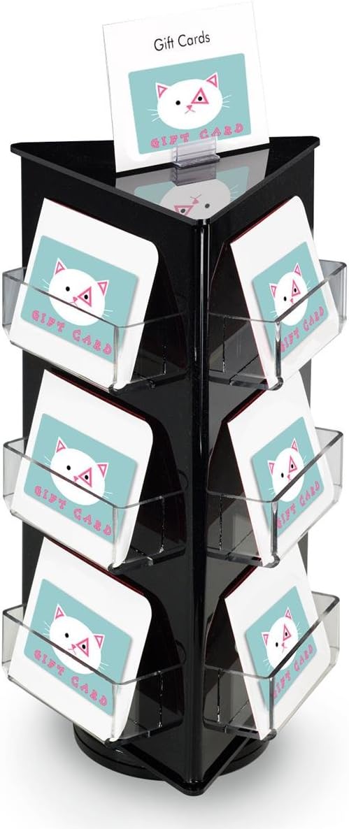 Displays2go Revolving Acrylic Gift Card Holder With 9 Pockets BuiltIn Sign Holder Tabletop 9 x 1212 x 9Inch