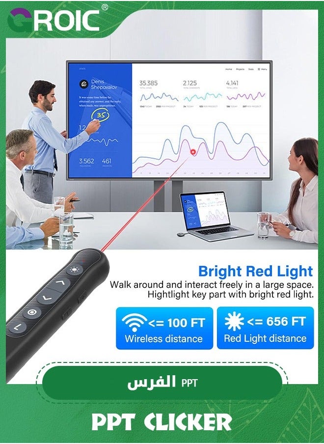 GROIC Presentation Clicker with Laser Pointer Stylus Pen for Touch Screen, Rechargeable Wireless Presenter Remote, RF USB PowerPoint Slide Advancer Hyperlink Volume Control Mac PC  - Image 3