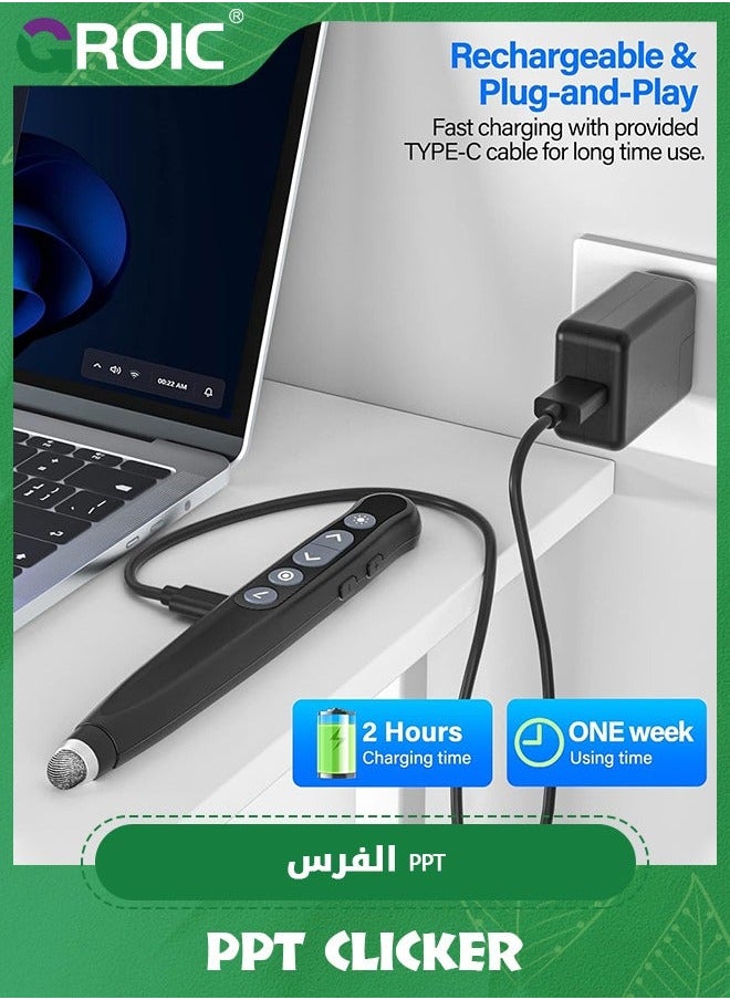 GROIC Presentation Clicker with Laser Pointer Stylus Pen for Touch Screen, Rechargeable Wireless Presenter Remote, RF USB PowerPoint Slide Advancer Hyperlink Volume Control Mac PC  - Image 5