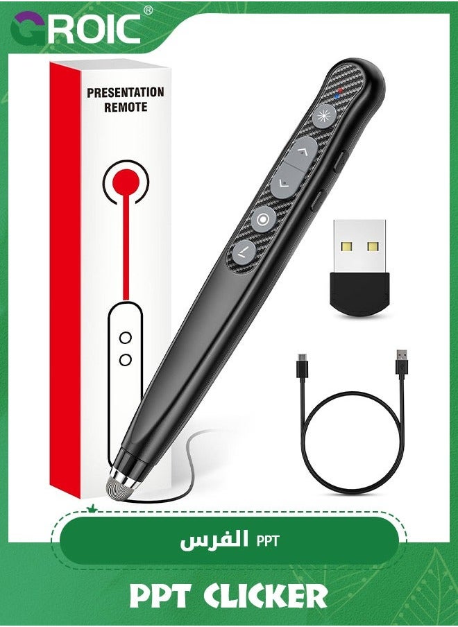 GROIC Presentation Clicker with Laser Pointer Stylus Pen for Touch Screen, Rechargeable Wireless Presenter Remote, RF USB PowerPoint Slide Advancer Hyperlink Volume Control Mac PC  - Image 1