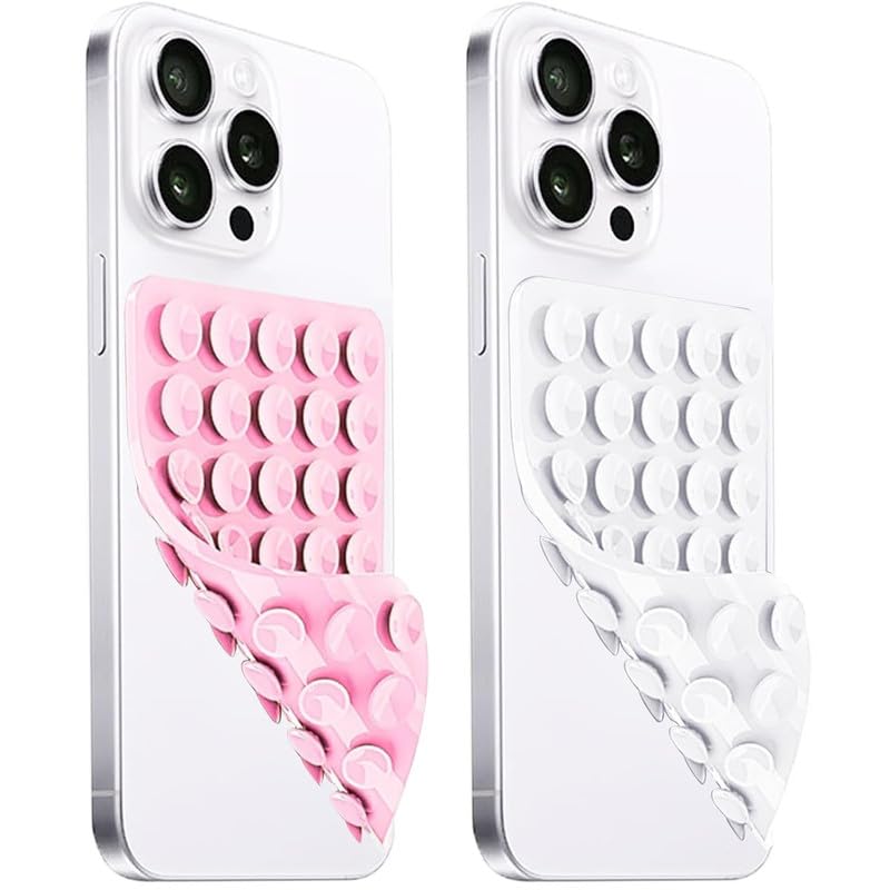 ClickCase Pack of 2 Silicone Double-Sided Suction Cup Phone Case Detachable Mount, for iPhone & Android Phone, Hands-Free Phone Holder for Selfies and Videos (Pink & White 2 Pack) - Image 1