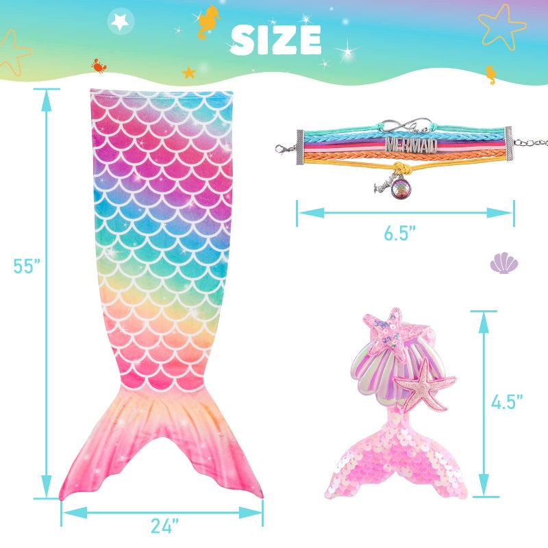 Wernnsai WERNNSAI Mermaid Tail Blanket - Wearable Mermaid Soft Blanket with Hairpin and Bracelet for Girls Kids Rainbow Soft Flannel Snuggle Blanket 55 x 24 Gift for Birthday Christmas  - Image 4