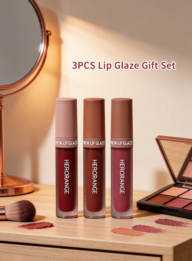 HERORANGE 3Pcs Velvet Matte Lip Glaze Set for Women, Deep Red Tones Long Lasting Transfer-Proof Lip Mud Kit, Bold & Rich Lipstick Set for Daily, Date & Makeup - Image 2