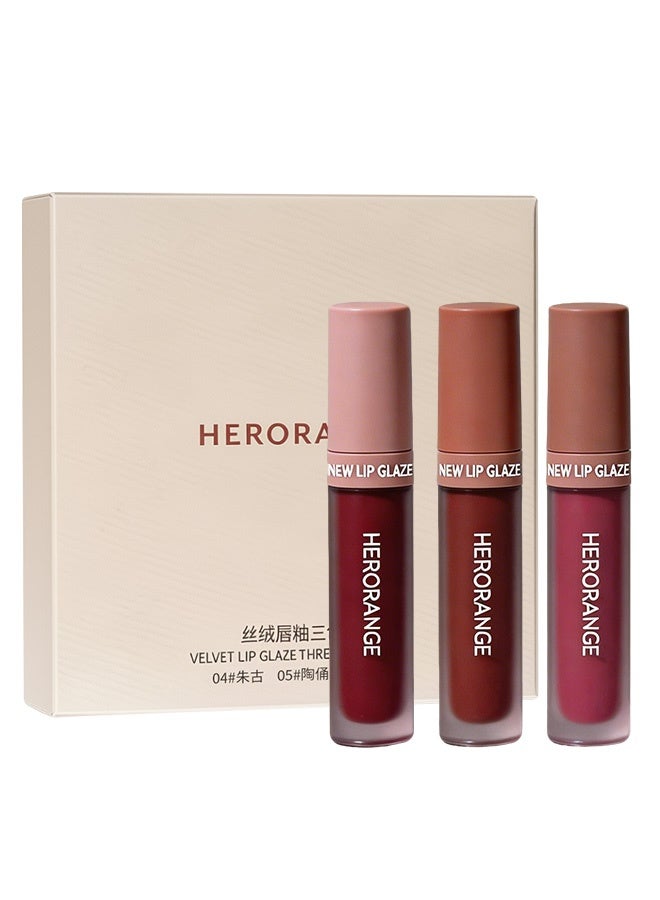 HERORANGE 3Pcs Velvet Matte Lip Glaze Set for Women, Deep Red Tones Long Lasting Transfer-Proof Lip Mud Kit, Bold & Rich Lipstick Set for Daily, Date & Makeup - Image 1