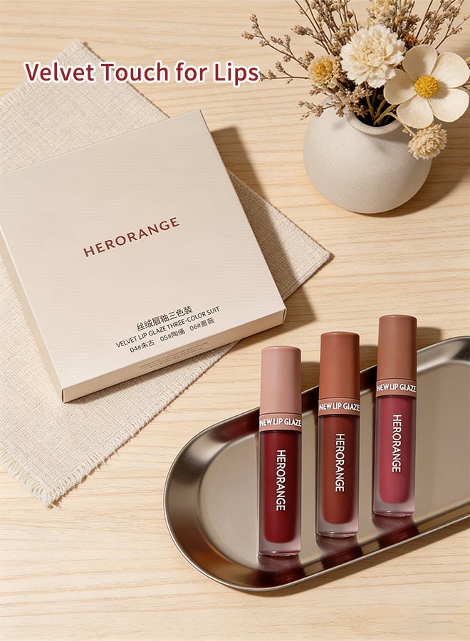 HERORANGE 3Pcs Velvet Matte Lip Glaze Set for Women, Deep Red Tones Long Lasting Transfer-Proof Lip Mud Kit, Bold & Rich Lipstick Set for Daily, Date & Makeup - Image 3