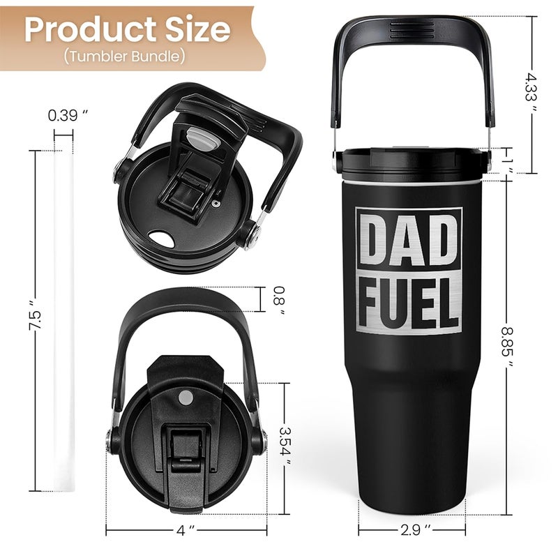 SANDJEST Dad Tumbler 30oz  Dad Fuel Stainless Steel Insulated Tumblers Travel Cup with Carry Handle & Flip Straw Lid  Gifts for Dad from Daughter Son  Dads Gift for Birthday Christmas Fathers Day - Image 1