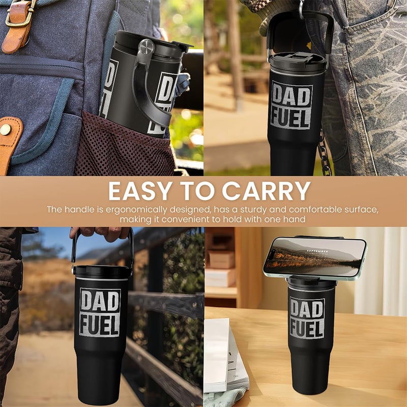 SANDJEST Dad Tumbler 30oz  Dad Fuel Stainless Steel Insulated Tumblers Travel Cup with Carry Handle & Flip Straw Lid  Gifts for Dad from Daughter Son  Dads Gift for Birthday Christmas Fathers Day - Image 4