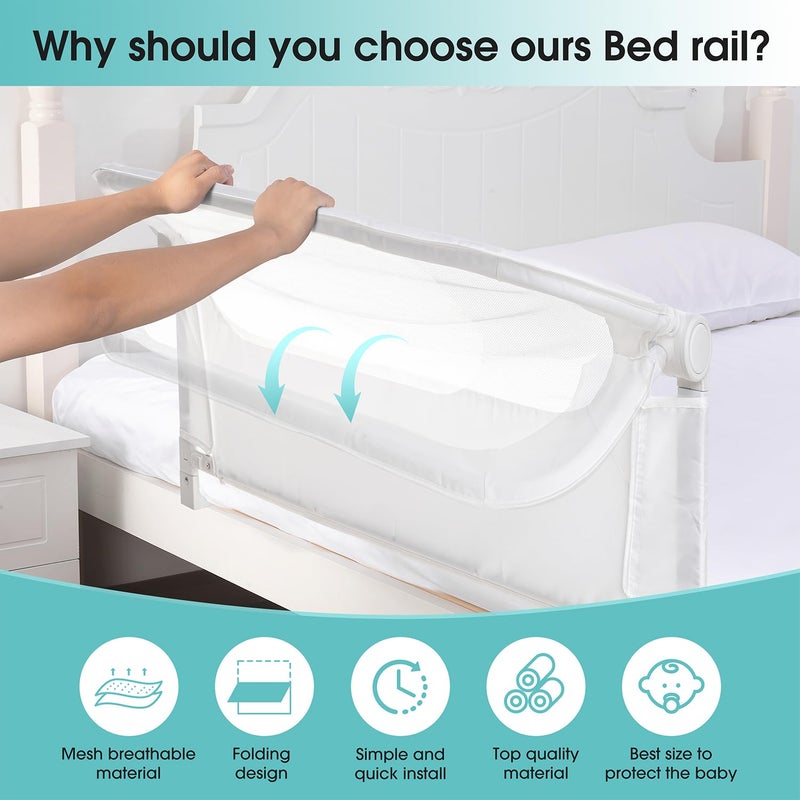 NUTIKAS Baby Bed Rail Guard for Toddlers -47" Toddler Bed Rails for Twin, Full, Queen, King Bunk Size Bed Swing Down Bedrail Extral Tall Child Safety Side Railing Guards for Kids - Image 3