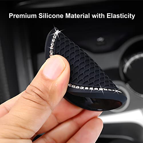 Tyhaui 2PCS Bling Car Cup Coaster, 2.75 Inch Auto Cup Holder Insert Coasters Silicone Anti-Slip Crystal Rhinestone Drink Mat, Universal Vehicle Interior Accessories for Women Girls (Black) - Image 4