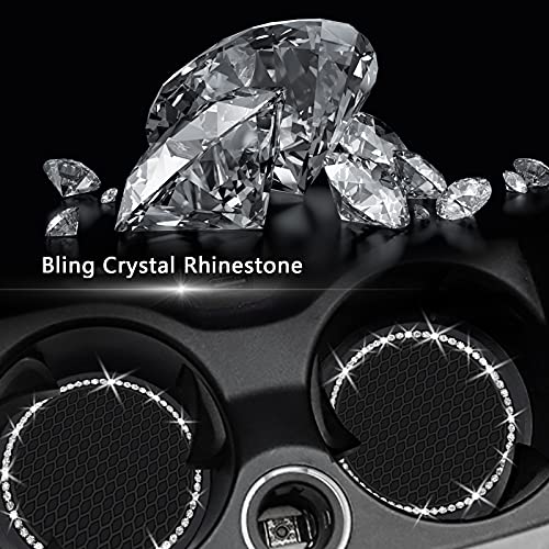 Tyhaui 2PCS Bling Car Cup Coaster, 2.75 Inch Auto Cup Holder Insert Coasters Silicone Anti-Slip Crystal Rhinestone Drink Mat, Universal Vehicle Interior Accessories for Women Girls (Black) - Image 5