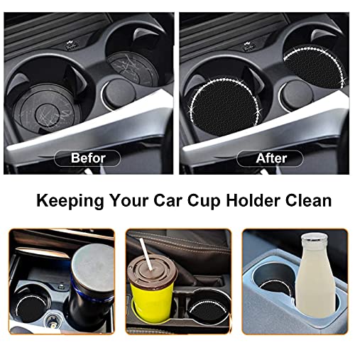 Tyhaui 2PCS Bling Car Cup Coaster, 2.75 Inch Auto Cup Holder Insert Coasters Silicone Anti-Slip Crystal Rhinestone Drink Mat, Universal Vehicle Interior Accessories for Women Girls (Black) - Image 2
