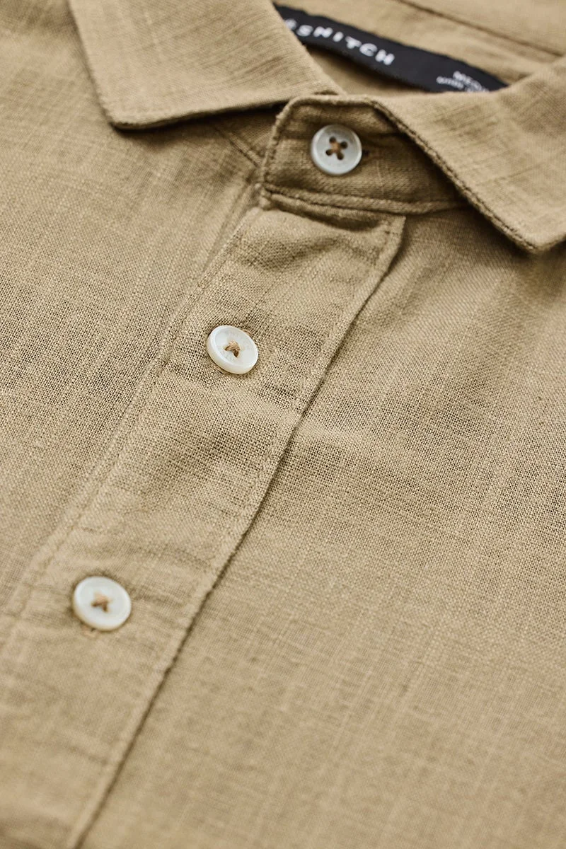 SNITCH Beige Solid Long Sleeve Slim Fit Shirt