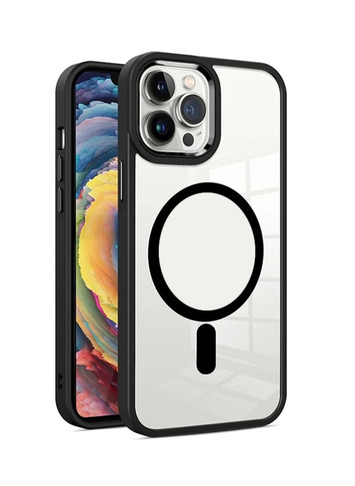 Qubits Connect Magnetic Protective Case 360 Protection Clear Case Hard PC with Built-in Strong Magnets Compatible with MagSafe Designed for iPhone 14 Pro Max 6.7 inch - Black  - Image 1