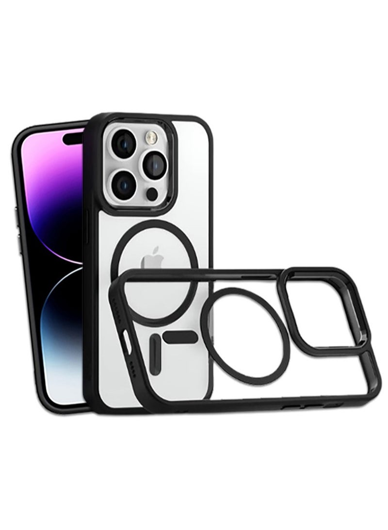 Qubits Connect Magnetic Protective Case 360 Protection Clear Case Hard PC with Built-in Strong Magnets Compatible with MagSafe Designed for iPhone 14 Pro Max 6.7 inch - Black - Image 1