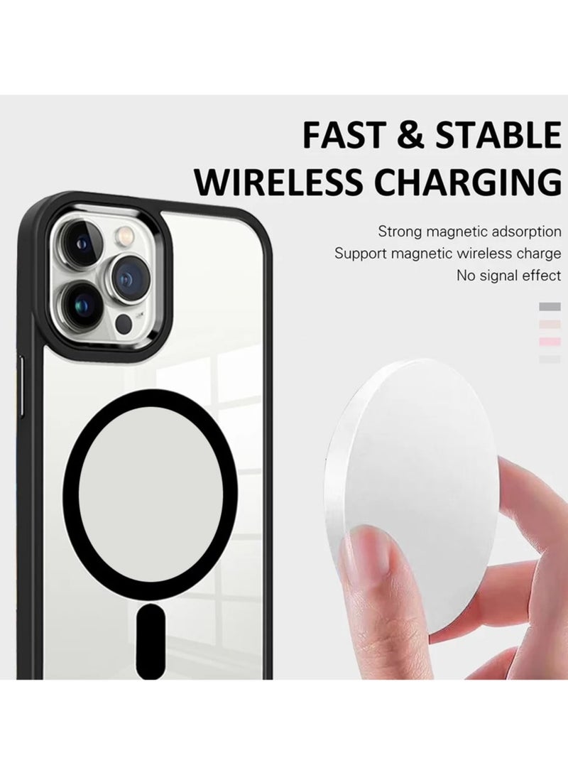 Qubits Connect Magnetic Protective Case 360 Protection Clear Case Hard PC with Built-in Strong Magnets Compatible with MagSafe Designed for iPhone 14 Pro Max 6.7 inch - Black - Image 2