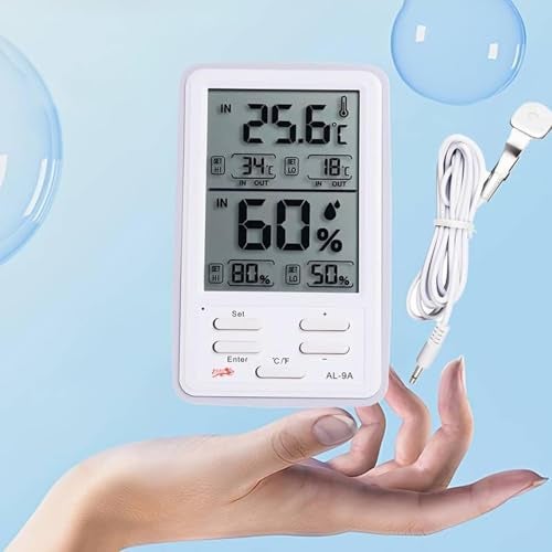 KRESHU Humidity Indoor Outdoor Clock Incubator Temperature Indicator Humidity Meter Accurate Thermometer Digital Room Electric Wire Sensor LCD Screen Alarm Clock Wall Hanging (White, 1-pcs) - Image 2