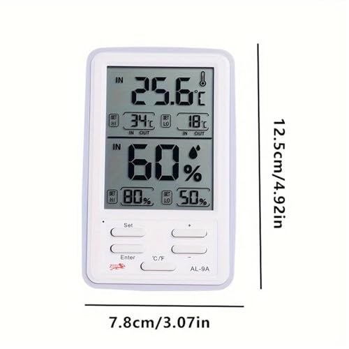 KRESHU Humidity Indoor Outdoor Clock Incubator Temperature Indicator Humidity Meter Accurate Thermometer Digital Room Electric Wire Sensor LCD Screen Alarm Clock Wall Hanging (White, 1-pcs) - Image 5