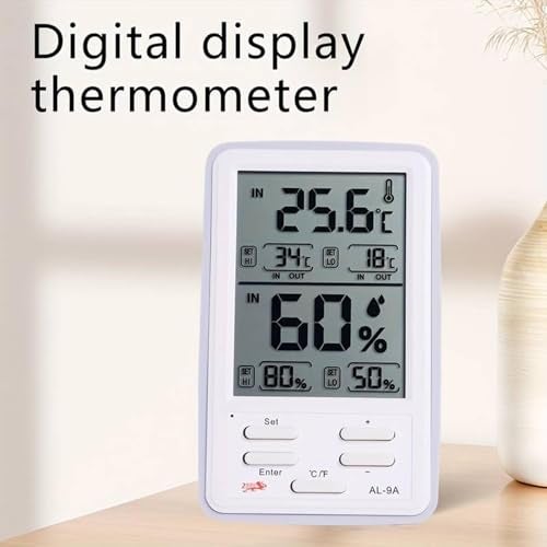 KRESHU Humidity Indoor Outdoor Clock Incubator Temperature Indicator Humidity Meter Accurate Thermometer Digital Room Electric Wire Sensor LCD Screen Alarm Clock Wall Hanging (White, 1-pcs) - Image 4