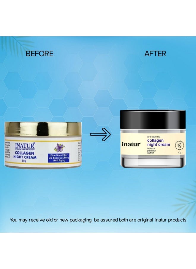 INATUR Collagen Night Cream| Age Defying, Collagen Boost, Deep Hydration| Reduce Fine Lines And Wrinkles| For All Skin Types| 50G  - Image 1