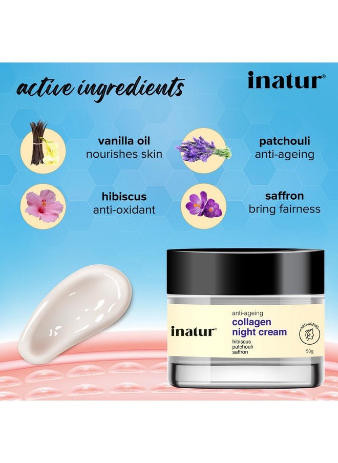 INATUR Collagen Night Cream| Age Defying, Collagen Boost, Deep Hydration| Reduce Fine Lines And Wrinkles| For All Skin Types| 50G  - Image 2
