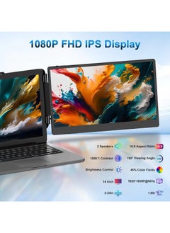 ڤي2كوم موسع شاشة لاب توب، شاشة 14 انش FHD 1080P IPS رفيعة للغاية، شاشة مزدوجة / ثلاثية، شاشة محمولة بمنفذ HDMI/USB-C للابتوب ومكبرات صوت مدمجة (ماك، ويندوز، اندرويد)  - Image 2