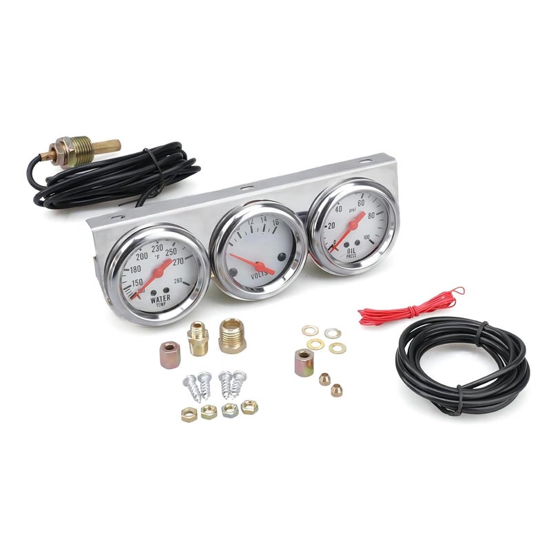 Mechanical Triple Gauge Car Voltage+Oil Pressure+Water Temp Meter Voltmeter Water Temp Oil Press Meter Pressure - Image 1