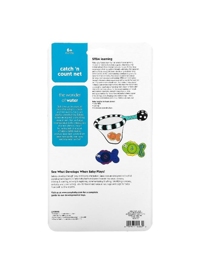 Sassy, Developmental Bath Toy, Catch 'n Count Net,  6 + Months, 4 Piece Set