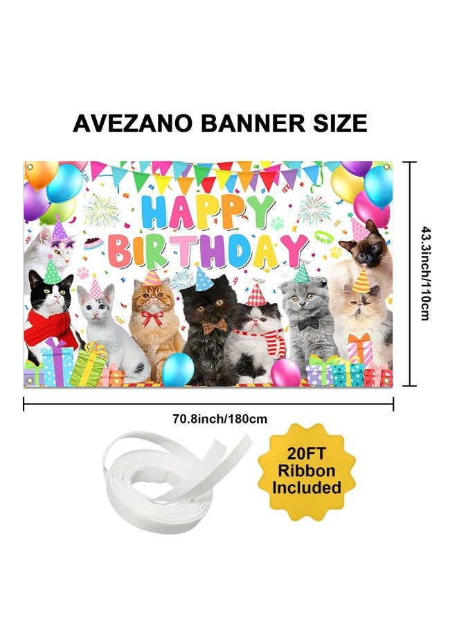 Avezano Cat Happy Birthday Backdrop Pet Cat Paw Theme Birthday Party Decorations Kitties Pet Themed Party Supplies 70.8 x 43.3 Inch - Image 4