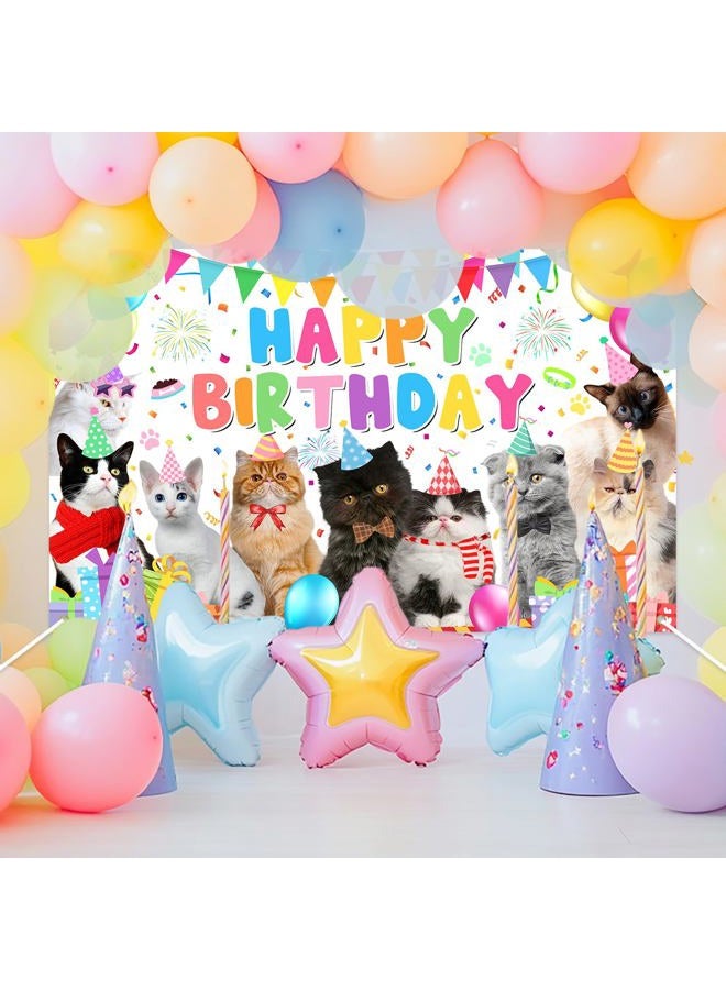Avezano Cat Happy Birthday Backdrop Pet Cat Paw Theme Birthday Party Decorations Kitties Pet Themed Party Supplies 70.8 x 43.3 Inch - Image 2
