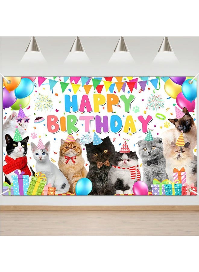 Avezano Cat Happy Birthday Backdrop Pet Cat Paw Theme Birthday Party Decorations Kitties Pet Themed Party Supplies 70.8 x 43.3 Inch - Image 1