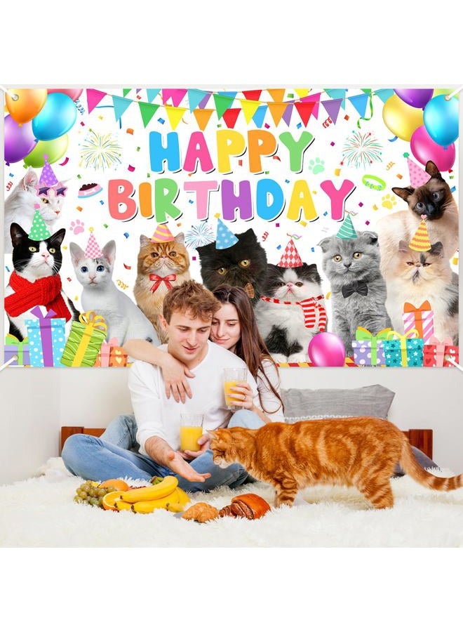 Avezano Cat Happy Birthday Backdrop Pet Cat Paw Theme Birthday Party Decorations Kitties Pet Themed Party Supplies 70.8 x 43.3 Inch - Image 3